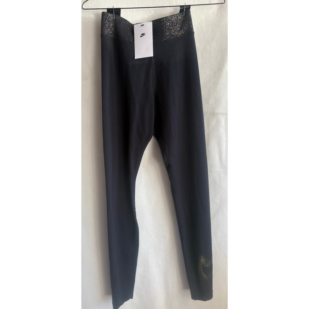Nike Womens Sportswear High Rise Glitter Leggings Black Gold DQ6802-010 XS